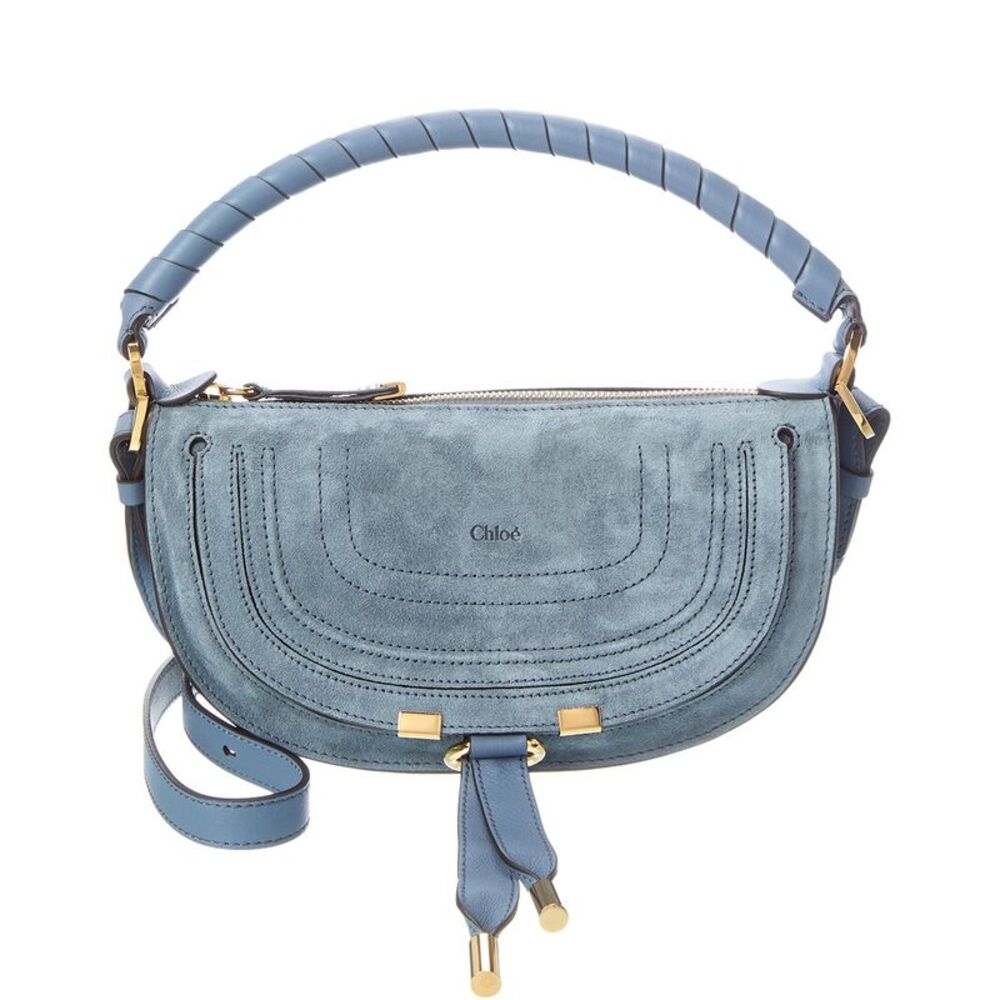 Chloé Marcie Mini Suede & Leather Shoulder Bag, Blue